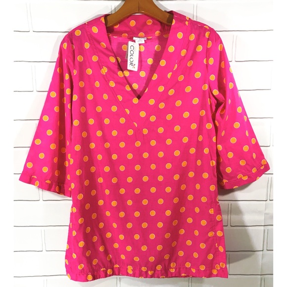 All For Color Tops - All For Color Polka Dot Tunic Dress Shirt Blouse